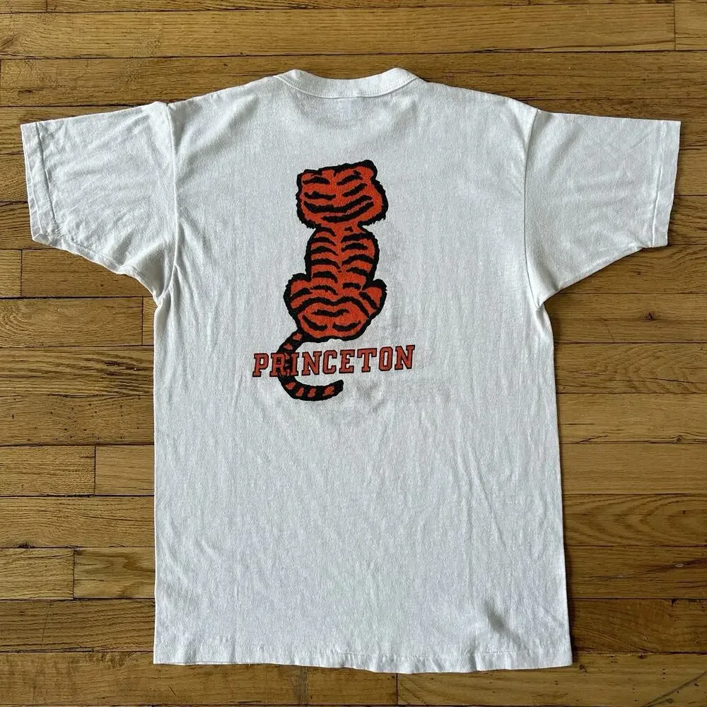 Vintage Champion Princeton Tiger T Shirt USA Front Back Flocked Graphic Large - Picture 3 of 5